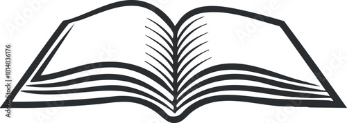 Minimalist black and white vector illustration of an open book, ideal for educational and literary projects.