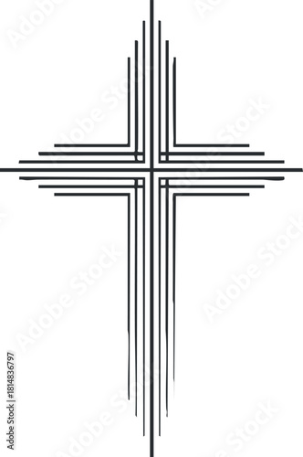 Geometric black and white vector illustration of a stylized cross symbol for religious and spiritual themes