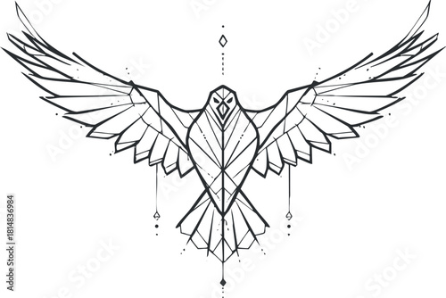 Geometric vector illustration of a soaring bird with outstretched wings, ideal for modern design and branding projects