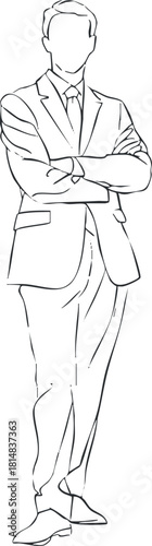 Outline vector illustration of a confident businessman in a suit, ideal for corporate branding and professional design projects