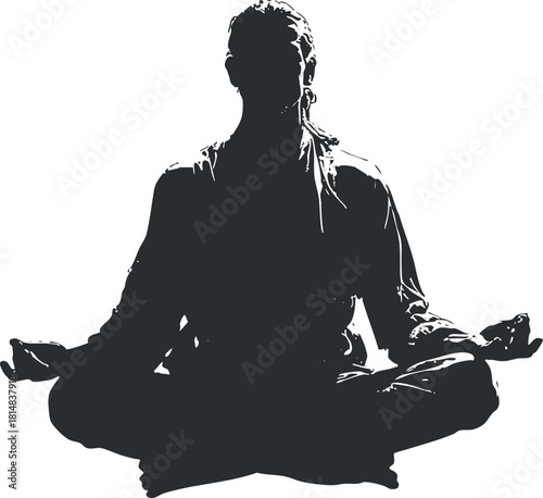 Silhouette vector illustration of a meditating figure in a relaxed yoga pose, ideal for wellness and mindfulness themes