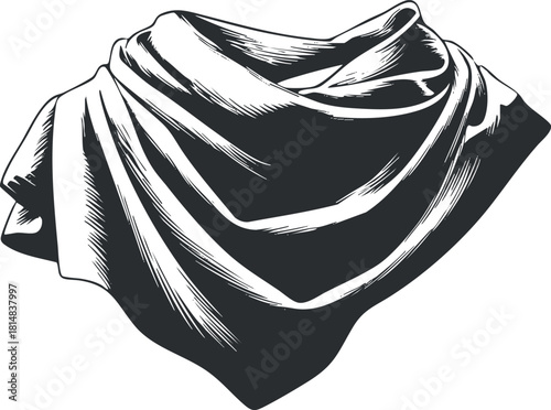 Stylish black and white vector illustration of a draped scarf, perfect for fashion design and textile branding.