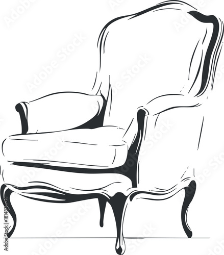 Elegant outline vector illustration of a classic armchair design for interior decor and furniture projects