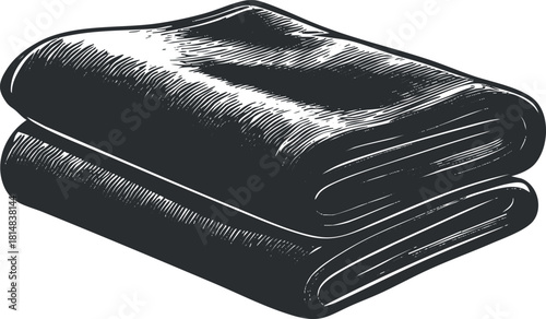 Detailed vintage vector illustration of a folded towel or blanket, perfect for home decor and textile design projects