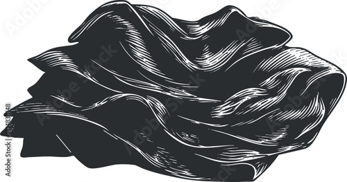 Hand-drawn vector illustration of a wrinkled fabric, showcasing texture and elegance for fashion and design projects