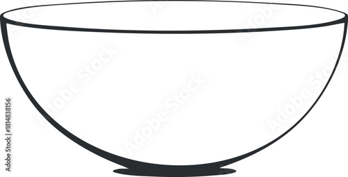 Minimalist black and white vector illustration of an empty bowl suitable for kitchen and culinary design projects