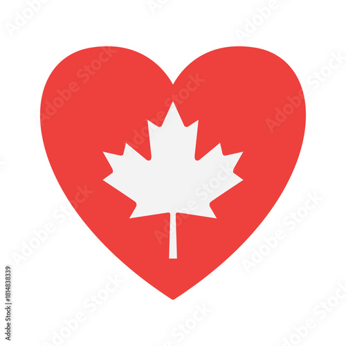 This vibrant red heart icon, beautifully adorned with a crisp white maple leaf, powerfully symbolizes national pride, deep affection for a country, and cultural identity, perfect for patriotic designs