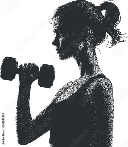 Silhouette vector illustration of a woman lifting a dumbbell in a fitness and workout context