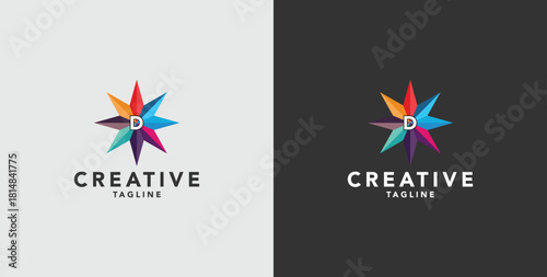 Digital colorful abstract icons, elements and symbols with initial D logo, template
