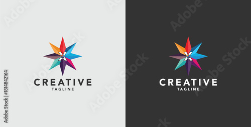 Digital colorful abstract icons, elements and symbols with initial X logo, template