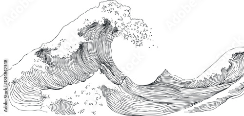 Stylized line art illustration of ocean waves, showcasing fluid movement and abstract patterns for design and artistic projects