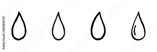 Water Droplet Line Icon Set In Doodle Style. Hydration, Purity, And Fluidity Symbol Outline Sketch Collection. Environmental And Water Conservation Theme. Hand Drawn Isolated Vector Illustration