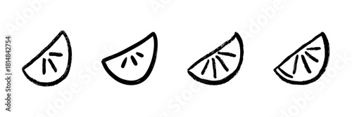 Lemon Wedge Line Icon Set In Doodle Style. Citrus Fruit, Freshness, And Vitamin C Symbol Outline Sketch Collection. Hand Drawn Isolated Vector Illustration