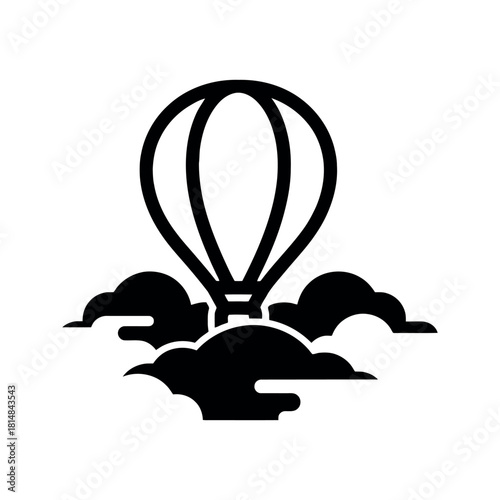 Hot Air Balloon Flying Above Clouds Silhouette