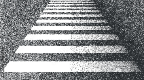 Abstract black and white vector illustration of a pedestrian crosswalk with geometric lines for urban design projects