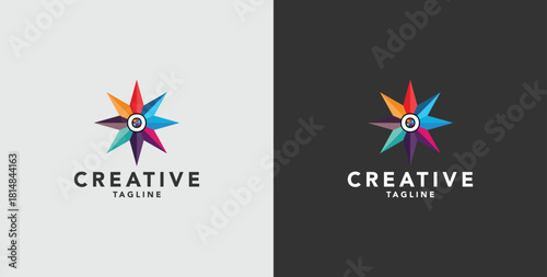 Digital colorful abstract icons, elements and symbols with initial O logo, template