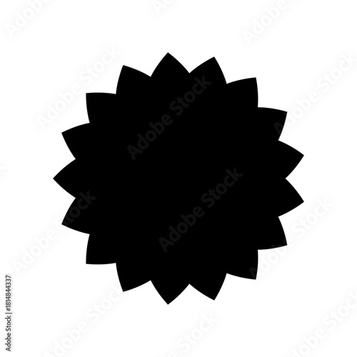 Sticker shape. Black zigzag sticker isolated on white background. Starburst circle stiker. Discount label buble. Round sale bubble. Scallop stamp. Star burst zig zag.Offer badge. Vector illustration