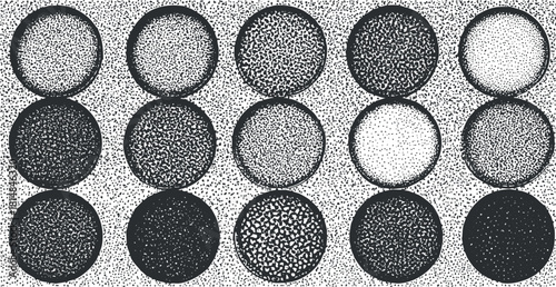 Geometric vector pattern showcasing a series of dotted circles in black and white for modern design projects