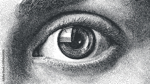 Detailed vintage vector illustration of a human eye, showcasing intricate textures and anatomical features for educational and design purposes