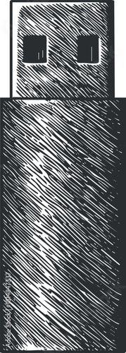 Hand-drawn vector illustration of a USB flash drive, showcasing a modern tech accessory for data storage and transfer