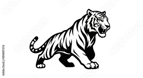 Powerful Tiger Illustration in Black and White.