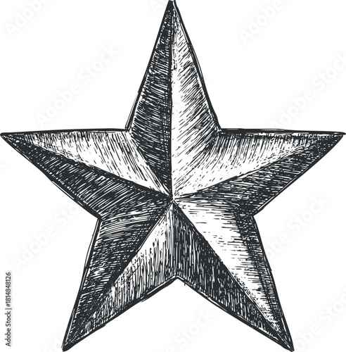 Hand-drawn sketch style illustration of a five-pointed star, perfect for decorative designs, awards, and branding projects