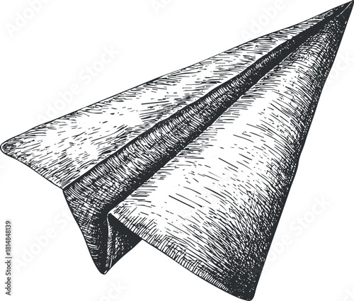 Hand-drawn vector illustration of a paper airplane, showcasing a sketch style ideal for educational and creative projects