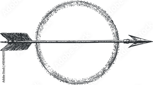 Stylized vector illustration of an arrow intersecting a circular design, ideal for branding and creative projects