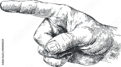 Detailed hand-drawn vector illustration of a pointing hand gesture for artistic and design projects