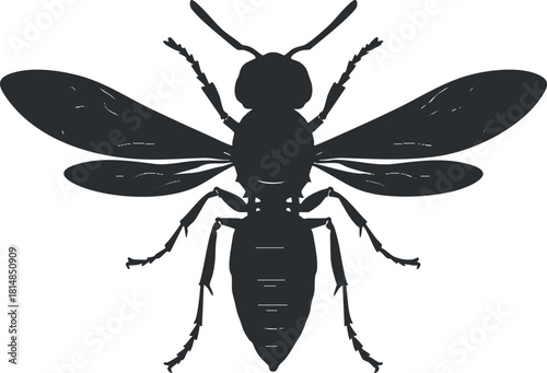 Silhouette vector illustration of a bee, ideal for nature-themed designs and educational materials.