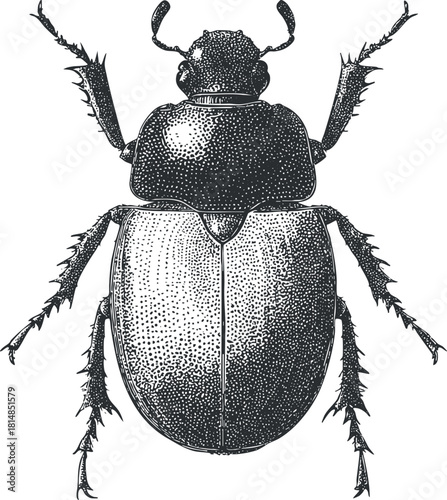 Detailed black and white vector illustration of a beetle for educational and scientific design projects