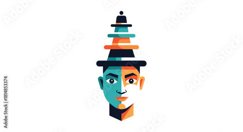 vector illustration of a lighthouse with human face