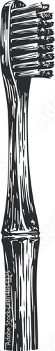 Detailed black and white vector illustration of a toothbrush, ideal for dental hygiene and health-related designs