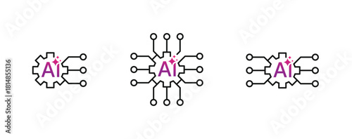 Ai gear chip icon set logo. Artificial intelligence with Setting icon sign symbol Design Element. Vector illustration template