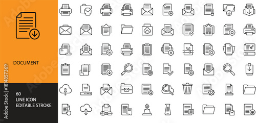Document line art, editable stroke, file icons, paperwork sketch, office outline, black and white, vector illustration