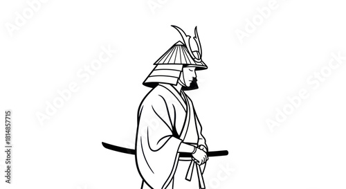 Samurai warrior in traditional attire ready for battle strong and focused.