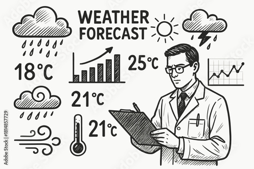 Meteorologist & Weather Forecast Sketch Illustration