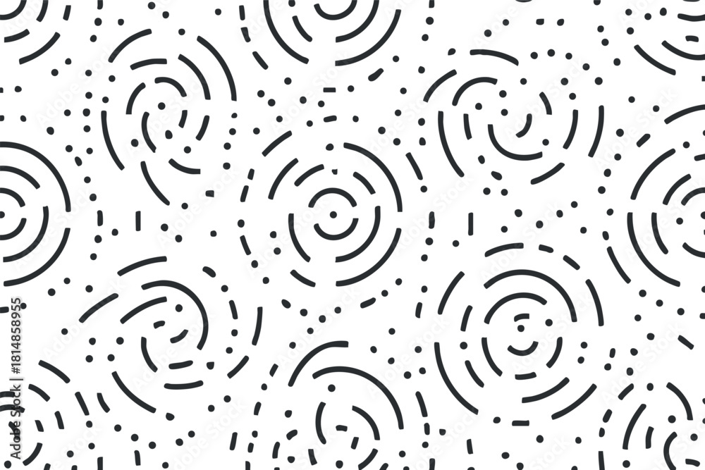 Obraz premium Geometric pattern featuring abstract circles and dots in a minimalist black and white style for modern design projects