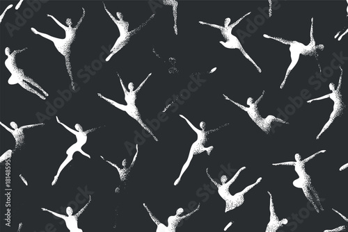 Dynamic silhouette pattern of ballet dancers in motion, ideal for fashion design, textiles, and artistic projects