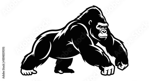 Powerful Gorilla Mascot Logo Design Black and White Illustration.