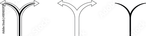 Road forking illustration with arrows and dashed lines