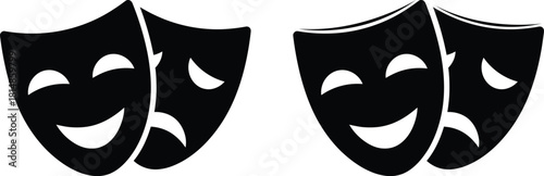 Comedy and tragedy masks black and white illustration
