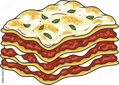 Delicious stacked lasagna with cheese and herbs