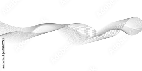 Abstract gray wave dynamic curve lines on transparent background with flowing particles. Digital energy waves technology concept. Modern backdrop design for business, presentation, banner.