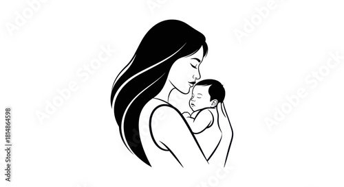 Mother holding her baby with love and tenderness.