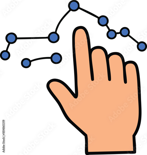 Hand pointing at constellation stars cosmic astronomy vector illustration simple design