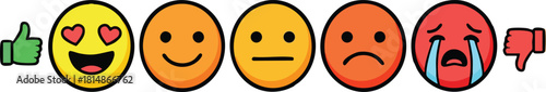 Emoji reaction faces positive negative feedback icons vector illustration colorful happy sad crying emotions