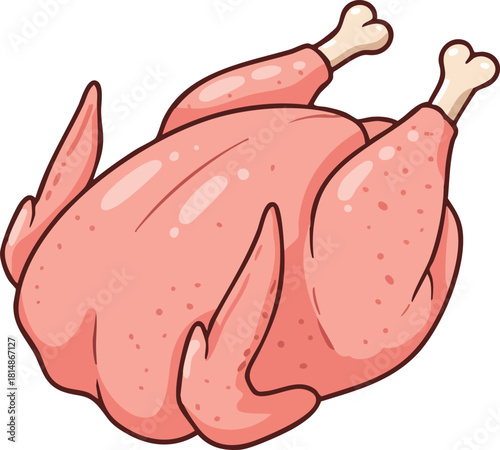 Raw whole chicken poultry meat fresh uncooked food ingredient vector illustration