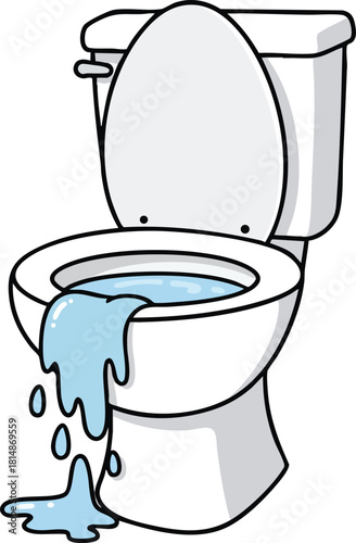 Overflowing toilet with water spilling on floor vector illustration in simple style
