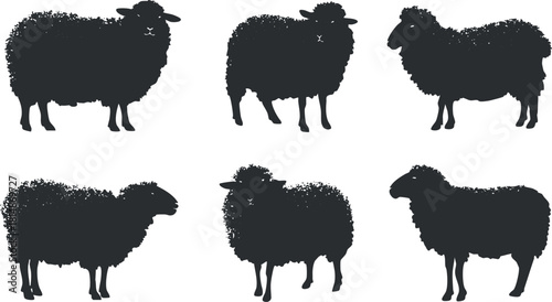 Collection of minimalist black sheep silhouettes for agricultural themes, branding, and design projects.